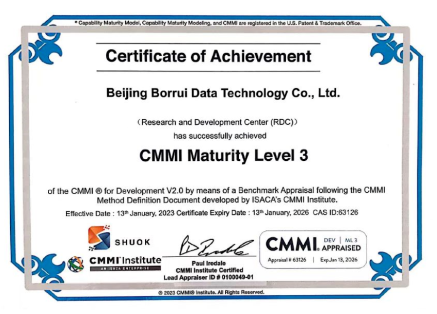 Company News: Borrui Data Has Been Awarded CMMI Maturity Level 3 Certificate